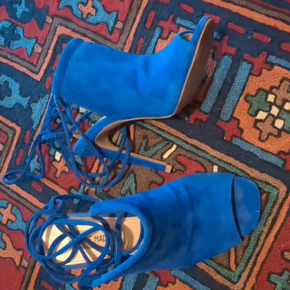 Blue suede heels, size 6